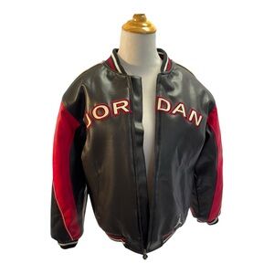 Michael Jordan #23 NBA Faux Leather Black Bomber Jacket Kids Size Large
